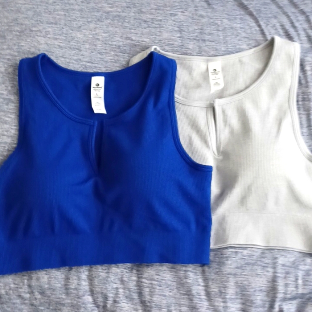 90 Degree LARGE Seamless Maya Crop Tank Grey is New & Royal Blue Gently Used